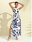 cheap Print Dresses-Matte Satin Botanical Sleeveless Maxi Dress