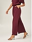 baratos calças e shorts-Burgundy Chiffon Wide Pants