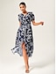 cheap Maxi Dresses-Abstract Art Linen Feel Cinched Waist Maxi Dress