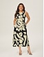 cheap Print Dresses-Matte Satin Botanical Sleeveless Maxi Dress