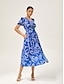 cheap Maxi Dresses-Abstract Art Linen Feel Cinched Waist Maxi Dress
