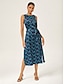 cheap Midi Dresses-Matte Satin Geometric Sleeveless Maxi Dress