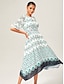 baratos Vestidos Midi-Geometric Cinched Waist Midi Dress