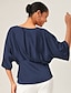 cheap Blouses-Batwing Sleeve Inverted Pleat V-Neck Top