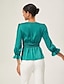 cheap Blouses-Elegant Lake Green Satin Cinched Blouse