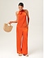 cheap Matching Sets-Orange Stand Collar Wide Leg Pants Set