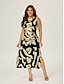 cheap Print Dresses-Matte Satin Botanical Sleeveless Maxi Dress