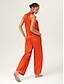 cheap Matching Sets-Orange Stand Collar Wide Leg Pants Set