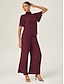 baratos calças e shorts-Burgundy Chiffon Wide Pants