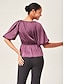 cheap Blouses-Puff Sleeve V Neck Peplum Top