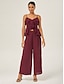 baratos calças e shorts-Burgundy Chiffon Wide Pants
