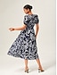 cheap Maxi Dresses-Abstract Art Linen Feel Cinched Waist Maxi Dress