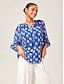 cheap Blouses-Geometric Chiffon Lantern Sleeve Top