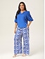 cheap Pants &amp; Shorts-Printed Ruched Waist Straight Leg Pants