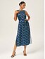 cheap Midi Dresses-Matte Satin Geometric Sleeveless Maxi Dress