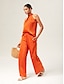 cheap Matching Sets-Orange Stand Collar Wide Leg Pants Set