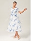 cheap Maxi Dresses-Blue Floral Ink-Wash Chiffon Maxi Dress