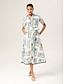 abordables Vestidos de Midi-Stamp Print Linen Like Midi Shirt Dress