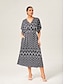 preiswerte Maxi-Kleider-Geometric V Neck Cinched Maxi Dress