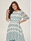 baratos Vestidos Midi-Geometric Cinched Waist Midi Dress