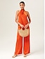 cheap Matching Sets-Orange Stand Collar Wide Leg Pants Set
