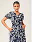 cheap Maxi Dresses-Abstract Art Linen Feel Cinched Waist Maxi Dress