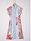 cheap Midi Dresses-Loose Color-Block Coral Shirt Dress