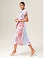 cheap Midi Dresses-Loose Color-Block Coral Shirt Dress