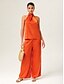 cheap Matching Sets-Orange Stand Collar Wide Leg Pants Set