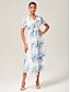 cheap Maxi Dresses-Blue Floral Ink-Wash Chiffon Maxi Dress