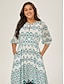 baratos Vestidos Midi-Geometric Cinched Waist Midi Dress