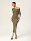 cheap Maxi Dresses-Olive Green One-Shoulder Knitted Bodycon Dress