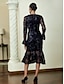 abordables Robes Soirée-Embroidered Long Sleeve Cocktail Midi Dress