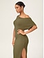 cheap Maxi Dresses-Olive Green One-Shoulder Knitted Bodycon Dress