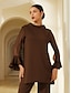 baratos blusas-Modal High Neck Flare Cuff Blouse