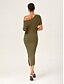 cheap Maxi Dresses-Olive Green One-Shoulder Knitted Bodycon Dress