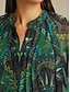 cheap Blouses-Graphic Paisley V Neck Lantern Sleeve Blouse