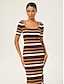 abordables Vestidos Maxi-Striped Fitted Maxi Dress