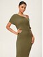 cheap Maxi Dresses-Olive Green One-Shoulder Knitted Bodycon Dress