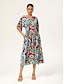 baratos Vestidos Tamanhos Grandes-Abstract Batwing Cinched Maxi Dress