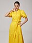 abordables Vestidos Maxi-Cotton Cinched Waist Puff Sleeve Dress