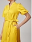 abordables Vestidos Maxi-Cotton Cinched Waist Puff Sleeve Dress