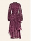 cheap Casual Dresses-Floral Tiered Ruffle High Neck Maxi Dress