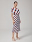 cheap Maxi Dresses-Print Geometric Ruched Maxi Dress