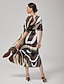 cheap Maxi Dresses-Satin Camouflage V Neck Cinched Dress