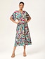 baratos Vestidos Tamanhos Grandes-Abstract Batwing Cinched Maxi Dress