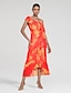 baratos Print Dresses-Blooming Ruffle Tie Front Midi Dress