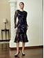 abordables Robes Soirée-Embroidered Long Sleeve Cocktail Midi Dress