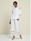 cheap Matching Sets-Chiffon Modal Illusion Sleeve Shirt &amp; Pocket Pants Set