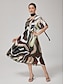 cheap Maxi Dresses-Satin Camouflage V Neck Cinched Dress